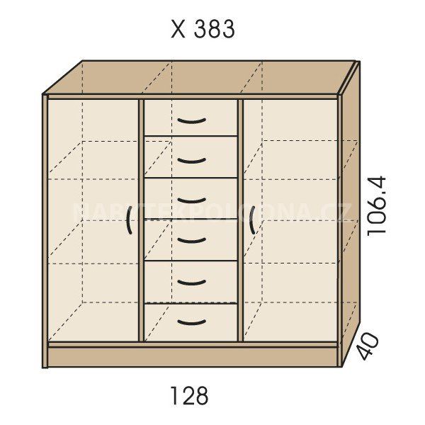 Policová komoda se zásuvkami JIM 5 X 383