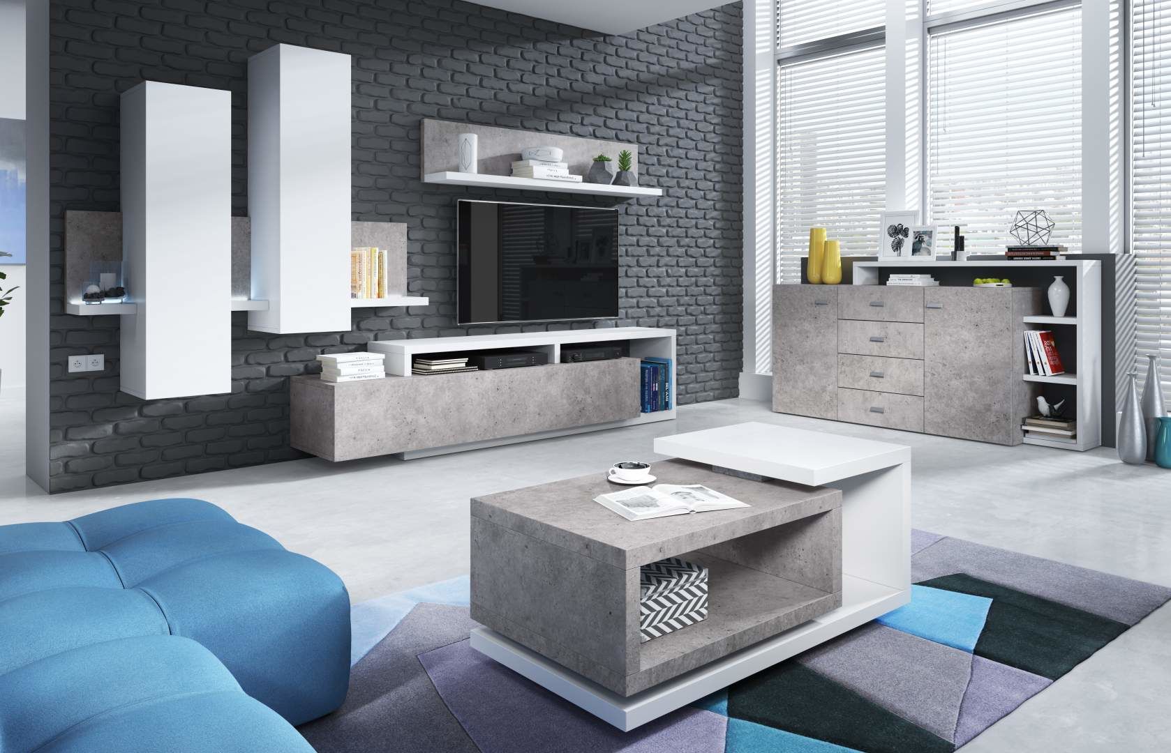 TV komoda BOTA Bílá - beton Colorado